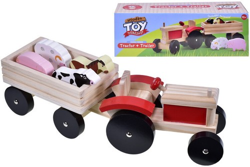 Wooden tractor trailer toy - tractor,