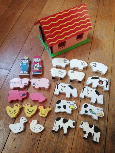 Wooden farm house with animals